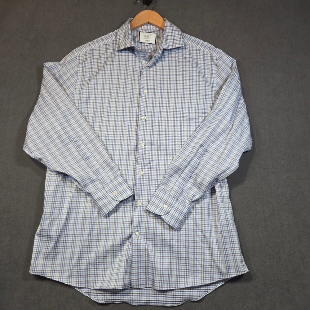 Charles Tyrwhitt Dress Shirt Mens 16.5/34 Blue Check Classic Fit Non-Iron Cotton